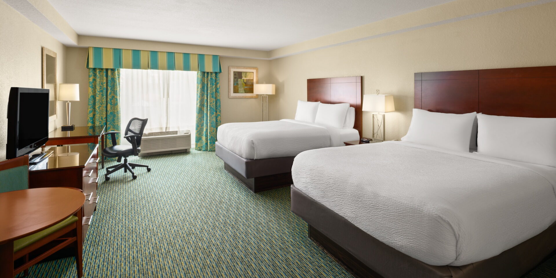 Hotel guest room at the Holiday Inn